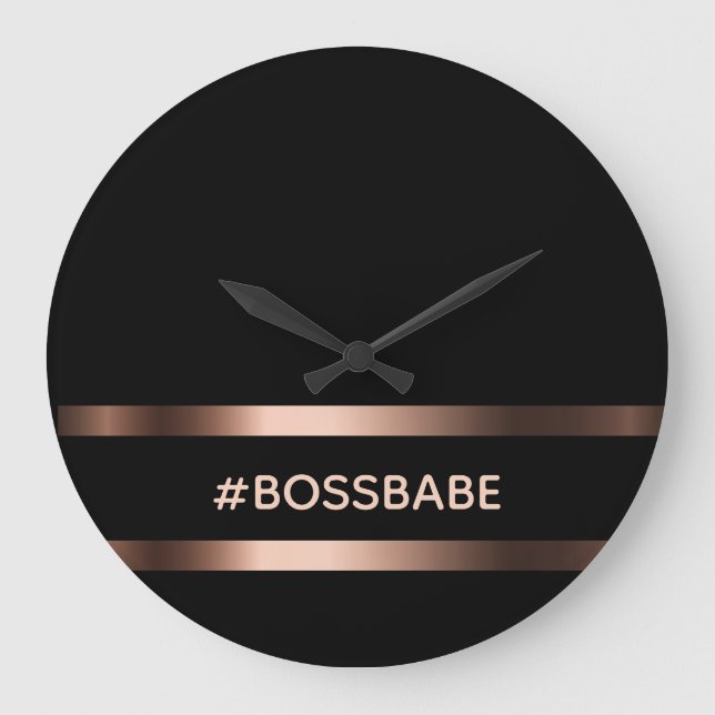 Black bronze bossbabe motivational elegant large clock (Front)