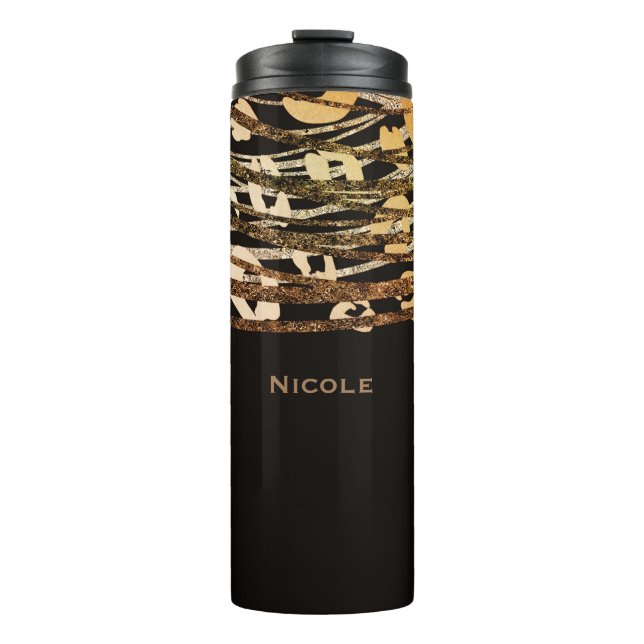 Black & Bronze Copper Gold Leopard Cheetah Print Thermal Tumbler (Front)