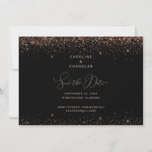 Black & Bronze Glitter Save the Date Glam Invitation