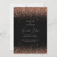Black & Bronze Glitter Wedding Save the Date Glam