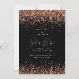 Black & Bronze Glitter Wedding Save the Date Glam Invitation