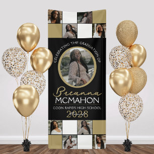 Black & Bronze Gold Photo Collage Graduation Vinyl Banner