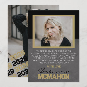 Black & Bronze Graduation 2 Photo Thank You Card