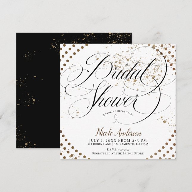 Black Bronze Modern Chic Engagement Bridal Shower Invitation (Front/Back)