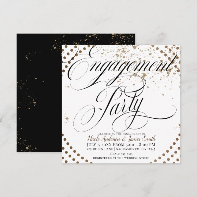 Black Bronze Modern Chic Wedding Engagement Party Invitation (Front/Back)