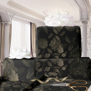 Black Bronze Ombre Modern Vintage Floral Toile Wrapping Paper
