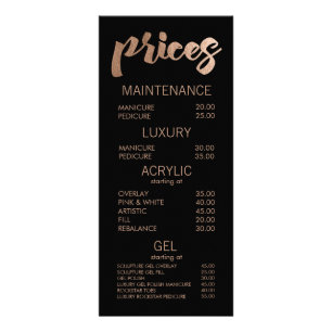 Black & Bronze Salon Menu Price List Cards