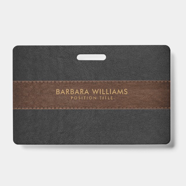 Black & Brow Faux Leather ID Badge (Front)