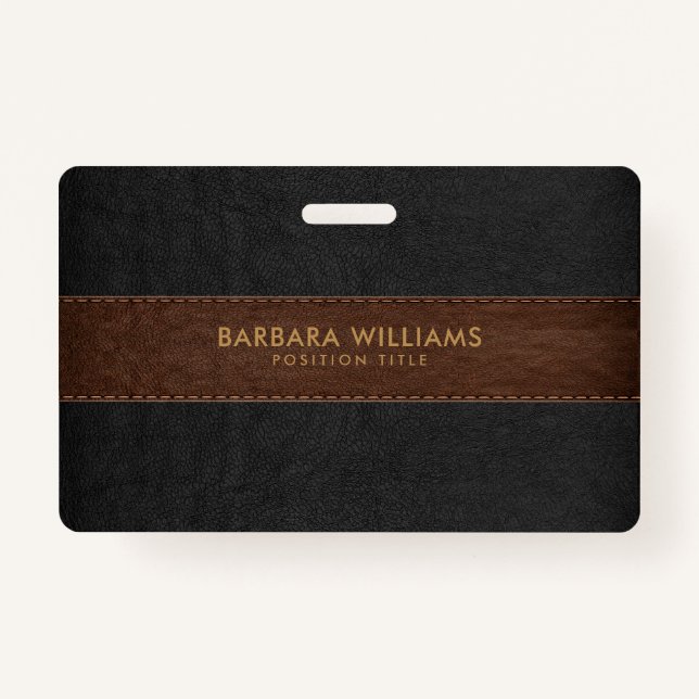 Black & Brow Faux Leather ID Badge (Back)