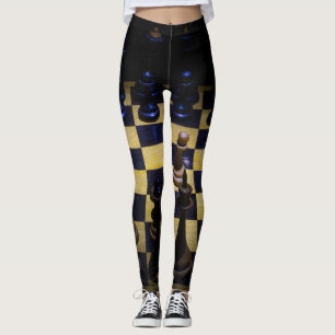 Black Brown and Blue Chess Game Leggings