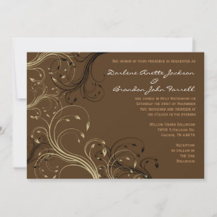 Black, Brown, and White Floral Wedding Invitation