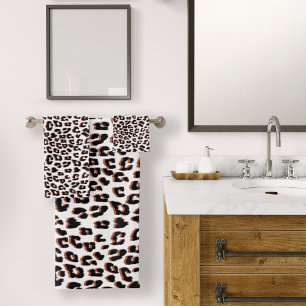 Black Brown and White Leopard Print  Bath Towel Set