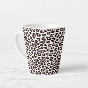 Black Brown and White Leopard Print Latte Mug