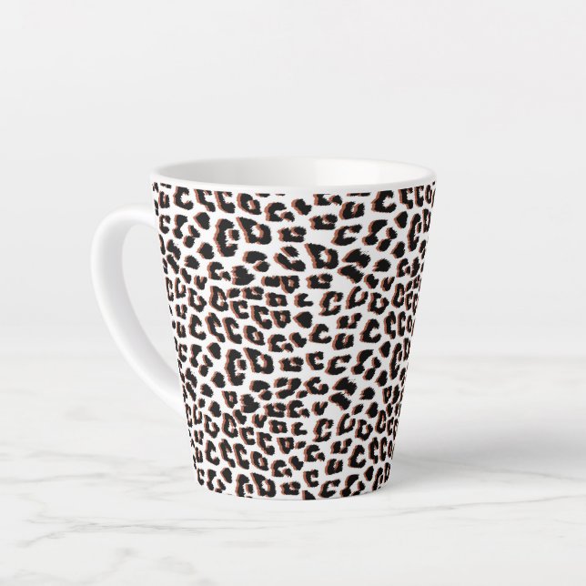 Black Brown and White Leopard Print  Latte Mug (Left Angle)