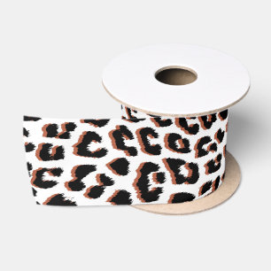Black Brown and White Leopard Print Satin Ribbon