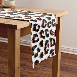 Black Brown and White Leopard Print  Short Table Runner