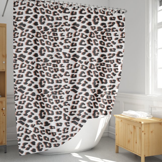 Black Brown and White Leopard Print  Shower Curtain (Cool Leopard Animal Print Pattern Shower Curtain
)