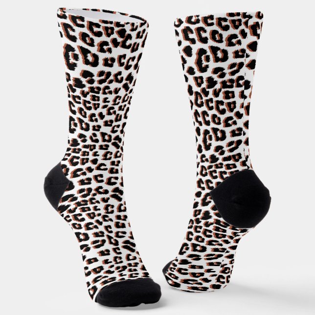 Black Brown and White Leopard Print Socks (Angled)
