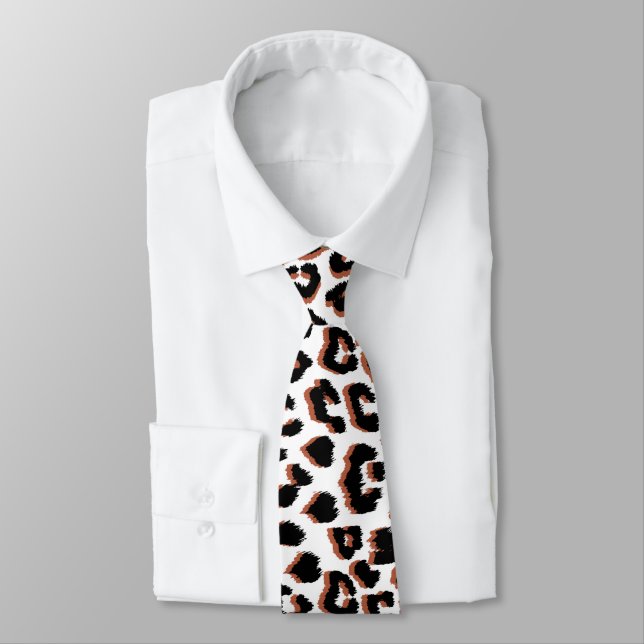 Black Brown and White Leopard Print  Tie (Tied)