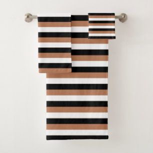 Black, Brown and White Stripes Bath Towel Set