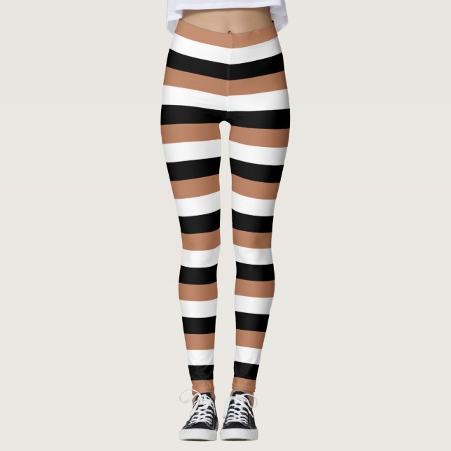Black, Brown and White Stripes Leggings (Front)