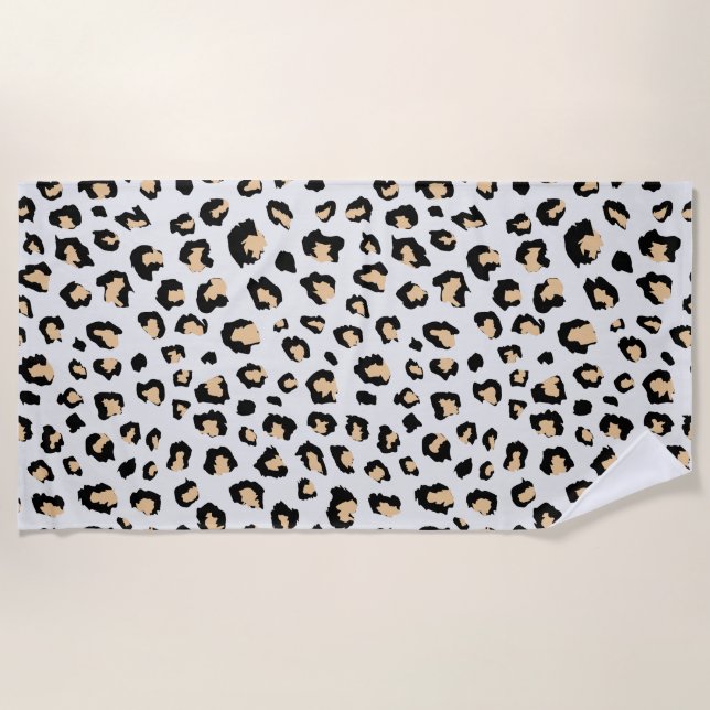 Black Brown Animal Skin leopard wild cat Beach Towel (Front)