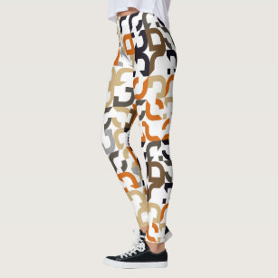 Black Brown Beige Orange Midcentury Art Pattern Leggings