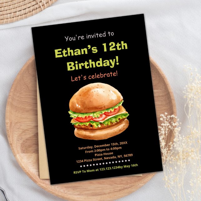 Black Brown Burger Birthday Invitations (Black Brown Burger Birthday Invitations)