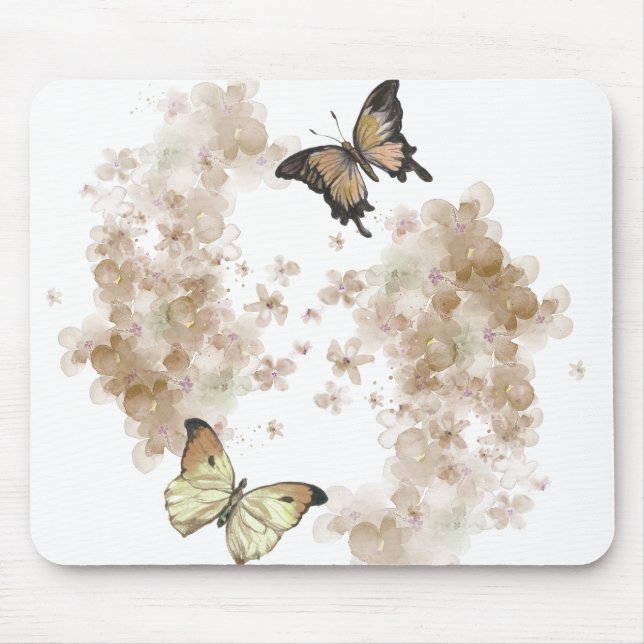 Black Brown butterflies with flowers Mouse Mat (Front)