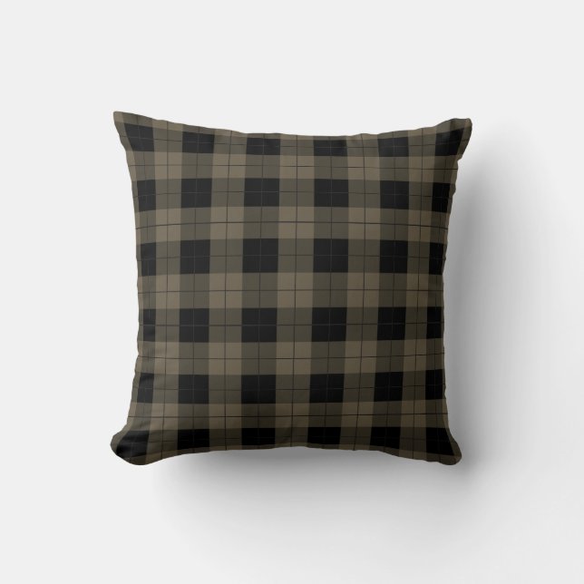 Black Brown Check Pillow Modern Vintage Design (Front)