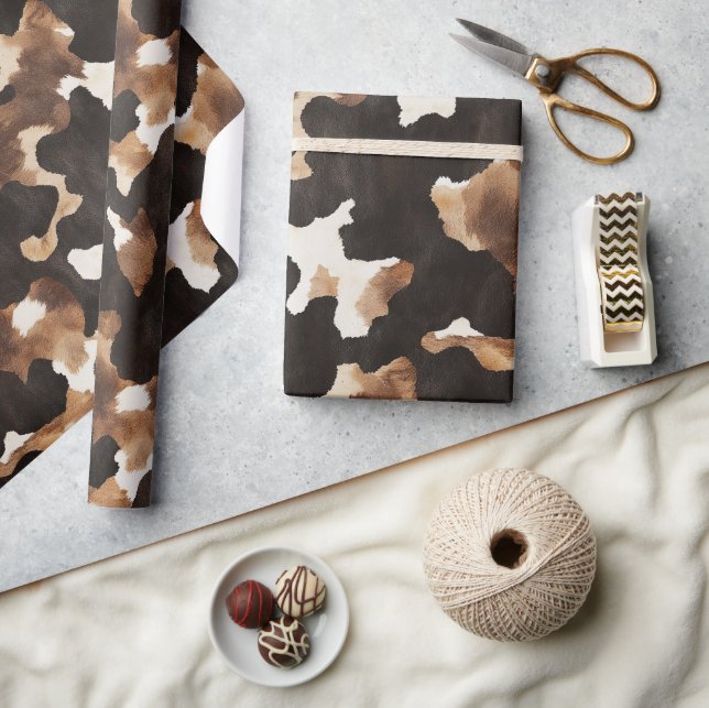 Black Brown Cream Cow Print Birthday Wrapping Paper (Crafts)
