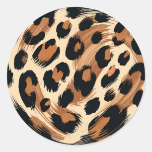 Black Brown Cream Painted Leopard Animal Print  Classic Round Sticker