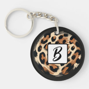 Black Brown Cream Painted Leopard Animal Print  Key Ring