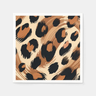 Black Brown Cream Painted Leopard Animal Print  Napkin