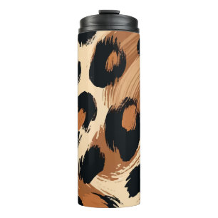 Black Brown Cream Painted Leopard Animal Print  Thermal Tumbler