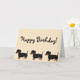 Black Brown Dachshunds Creme Happy Birthday Card