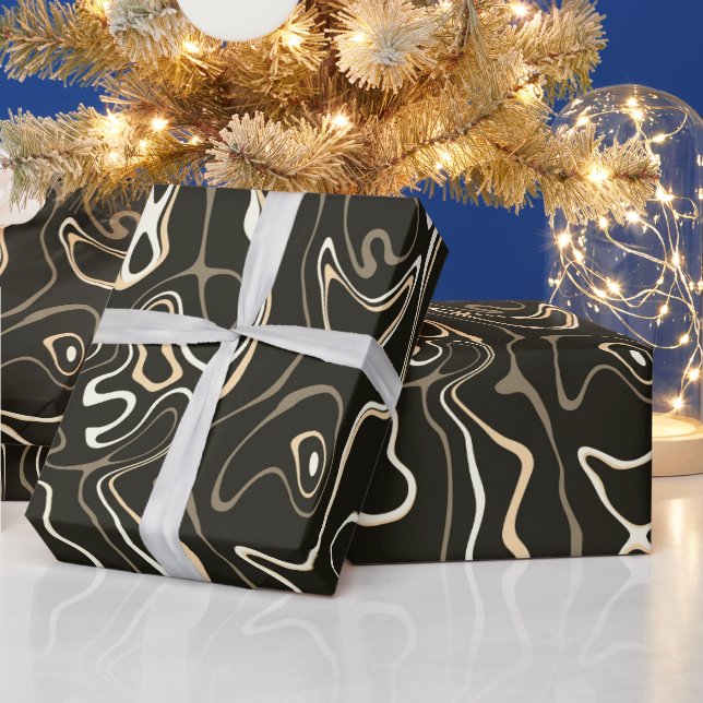 Black brown damascus abstract swirls cool pattern wrapping paper (Holidays)