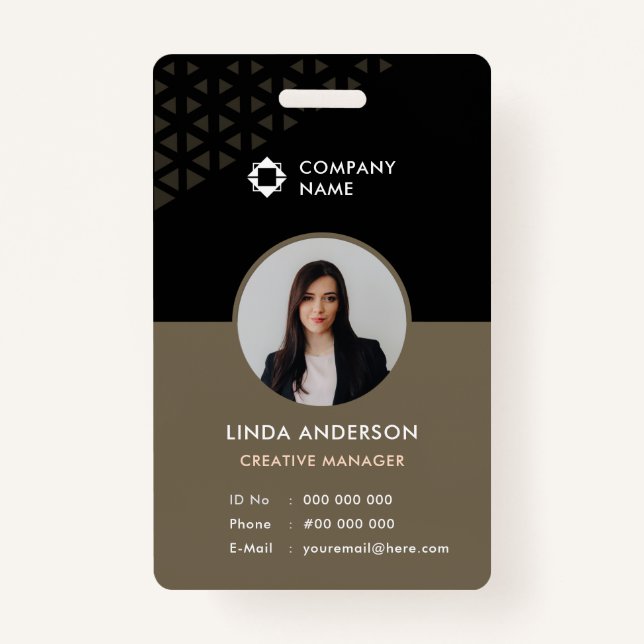 Black Brown Employee Photo ID Abstract Pattern ID Badge (Front)