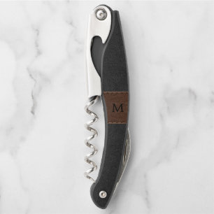 Black & brown faux leather corkscrew