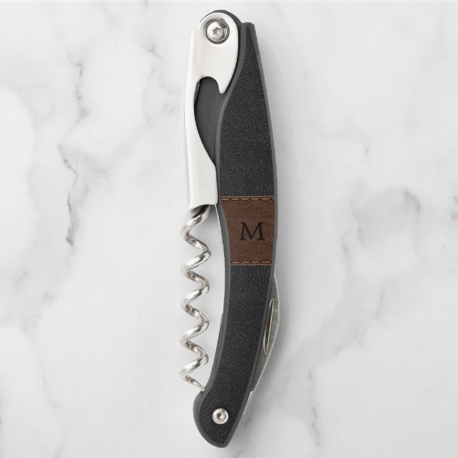 Black & brown faux leather corkscrew (Front)