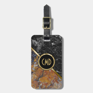 Black & Brown Faux Marble Gold Accent Luggage Tag