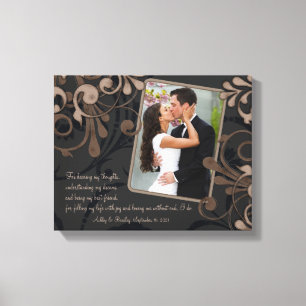 Black Brown Floral Wedding Photo Template Canvas Print