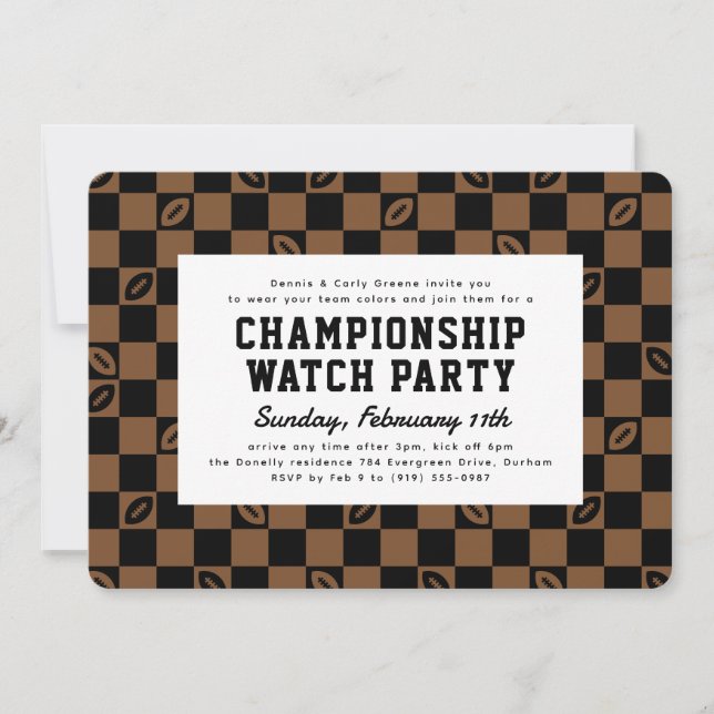 Black Brown Football Championship Game Watch Party Invitation (Front)