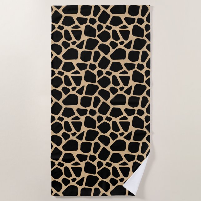 Black Brown Giraffe Print Beach Towel (Front)