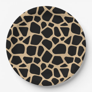 Black Brown Giraffe Print Paper Plate