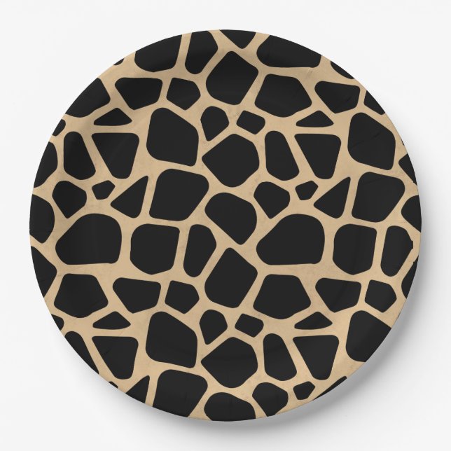 Black Brown Giraffe Print Paper Plate (Front)