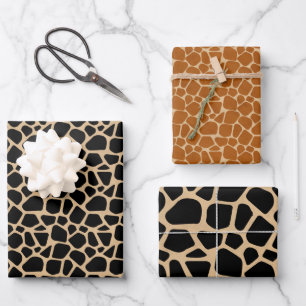 Black Brown Giraffe Print Wrapping Paper Sheet