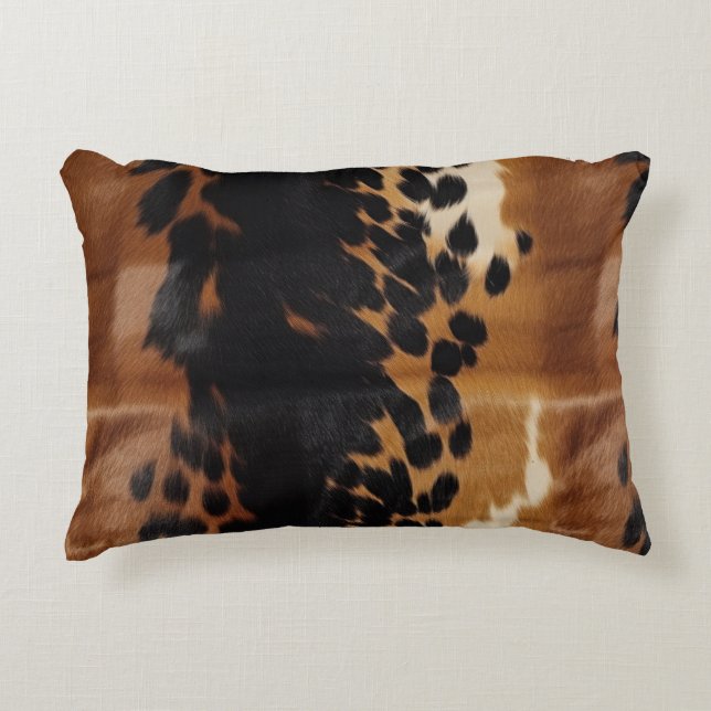 Black Brown Gold Cowhide  Decorative Cushion (Front)