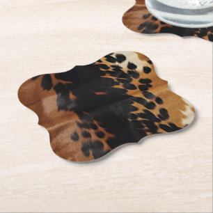 Black Brown Gold Cowhide Paper Coaster