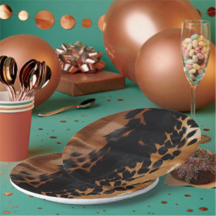 Black Brown Gold Cowhide Paper Plate